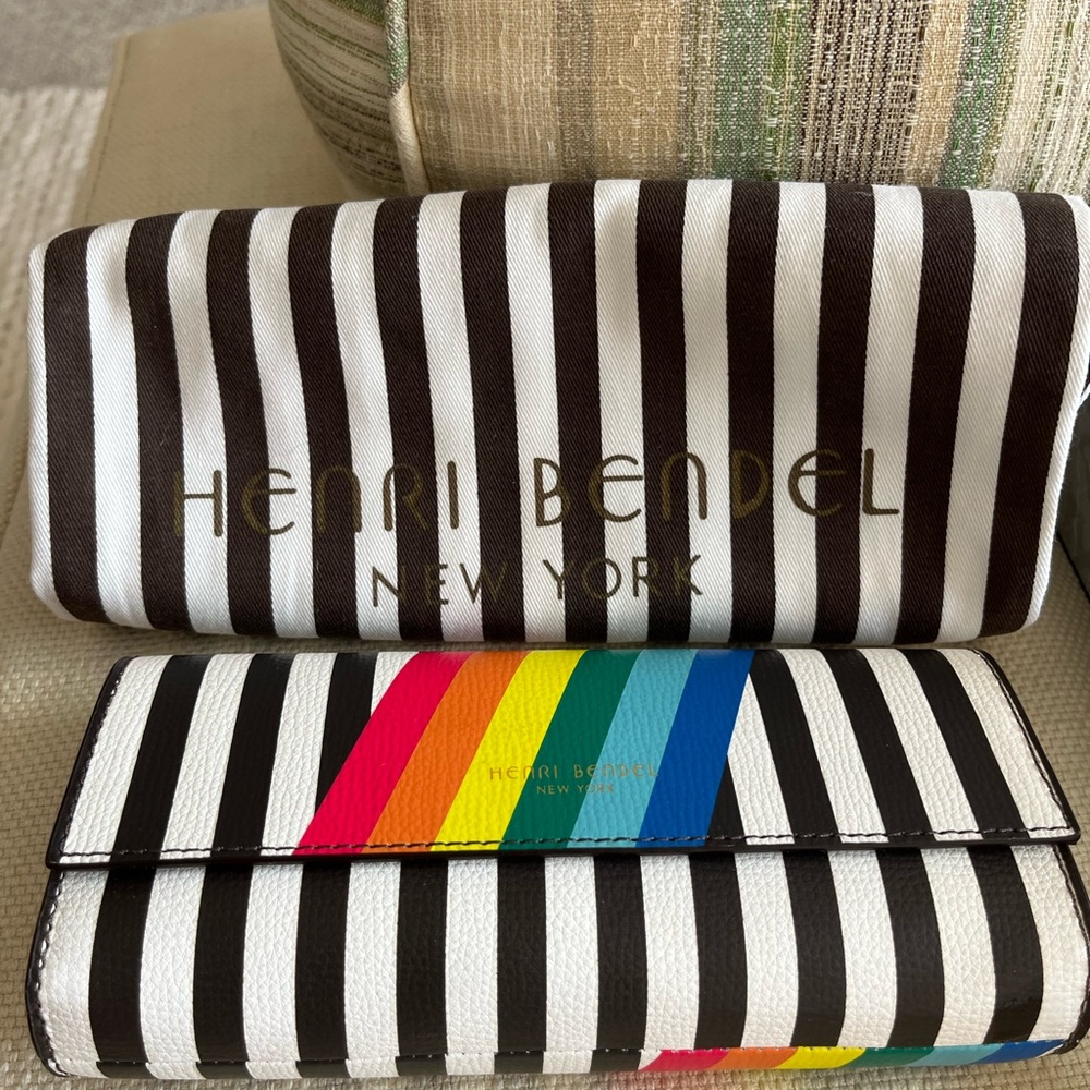 Henri Bendel Brown and White Striped Clutch/Wallet